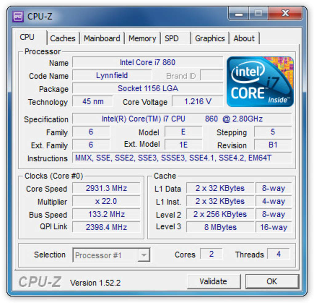 برنامج Cpu-Z للكمبيوتر
