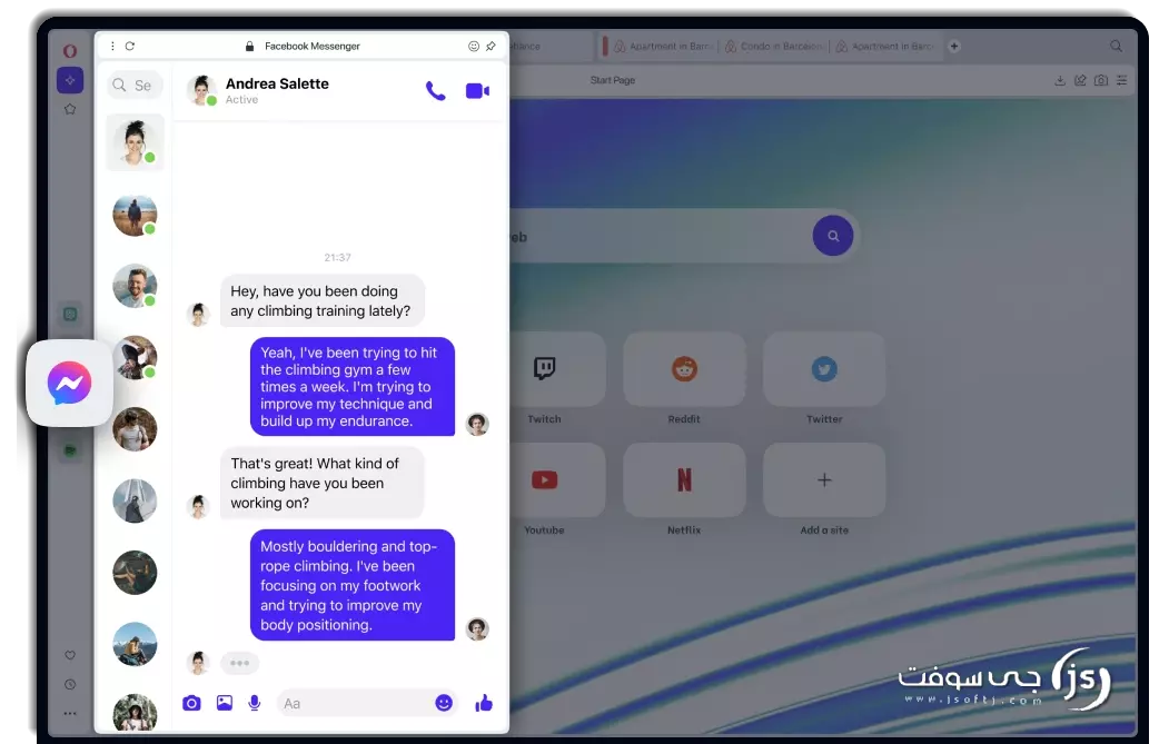 برنامج Opera browser لفتح الماسنجر وواتساب على المتصفح برنامج Opera browser لفتح الماسنجر وواتساب على المتصفح