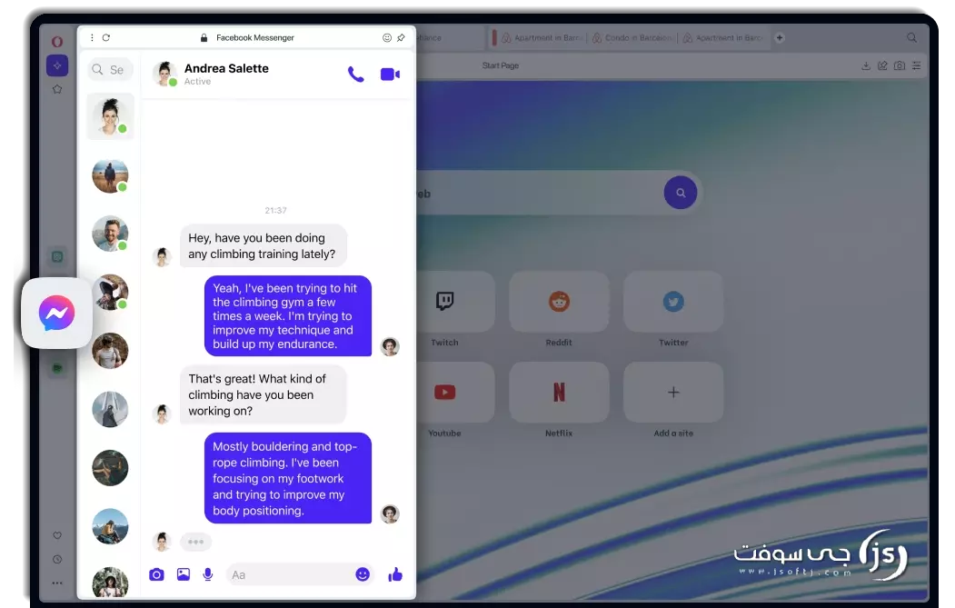 برنامج Opera browser لفتح الماسنجر وواتساب على المتصفح